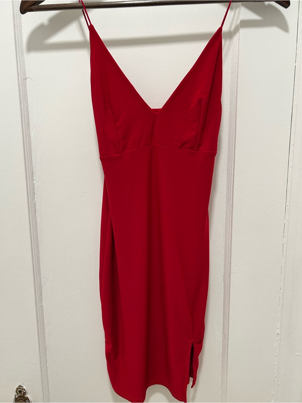 Red Spaghetti-Strap V-Neck Dress - Women US2